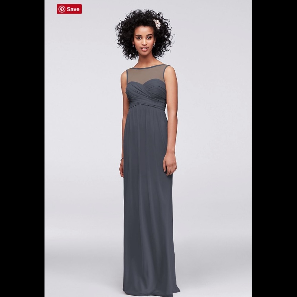 David’s Bridal Long Mesh Dress w Illusion Neckline